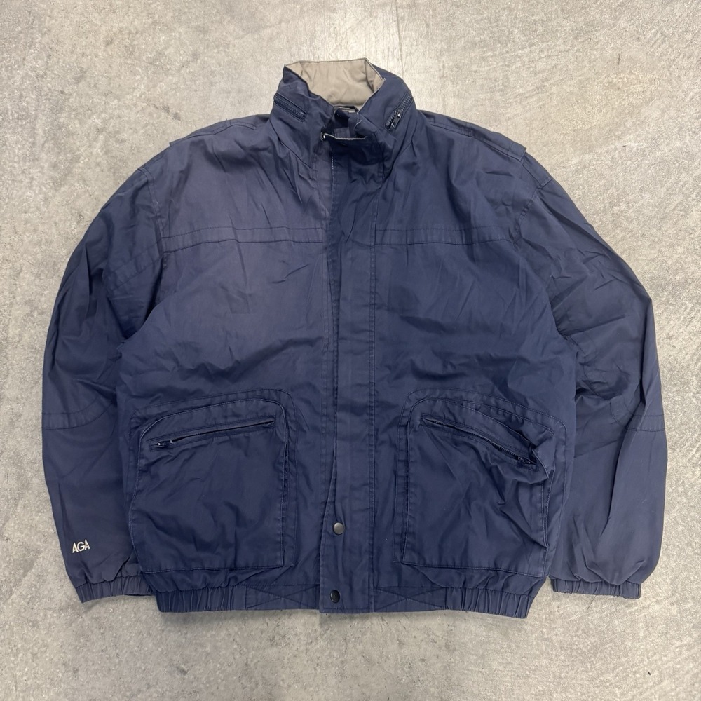 Men's Harrington Bomber Jacket Blue Cargo Utility Water Resistant Poly Cotton L